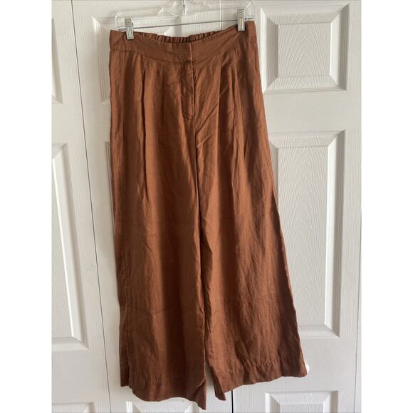 Magaschoni Womens Small Brown Linen Wide Leg‎ Pants Lagom Euro Resort - Picture 1 of 6